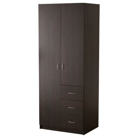 Гардероб 2-дверный+3 ящика ТОДАЛЕН, черно-коричневый (80x202 см)