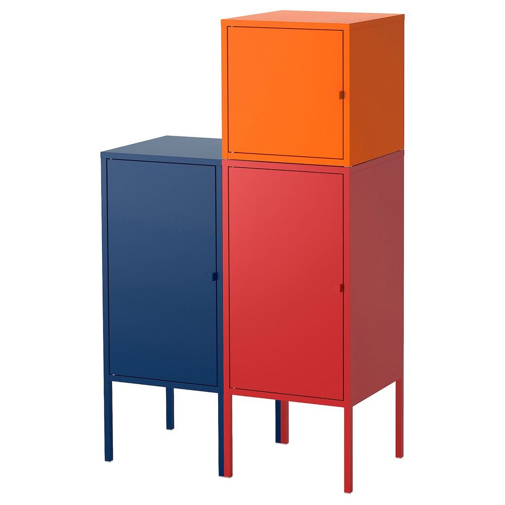 Комбинация для хранения, темно-синий/красный, оранжевый 70x117 см IKEA ЛИКСГУЛЬТ 292.487.03 - фото 1