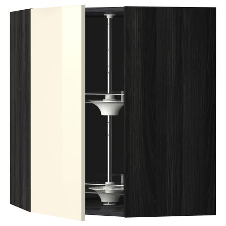 Угловой навесной шкаф с вращающейся секцией МЕТОД, черный, Рингульт кремовый