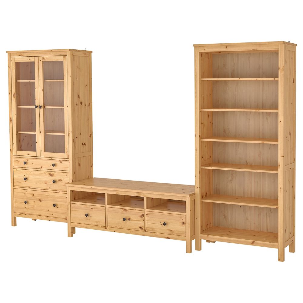 Шкаф для ТВ, комбинация, светло-коричневый/прозрачное стекло 326x197 см IKEA HEMNES ХЕМНЭС 692.995.64 - фото 1