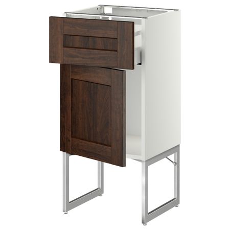 Напольный шкаф с ящиком, дверью МЕТОД / МАКСИМЕРА, белый, Эдсерум коричневый