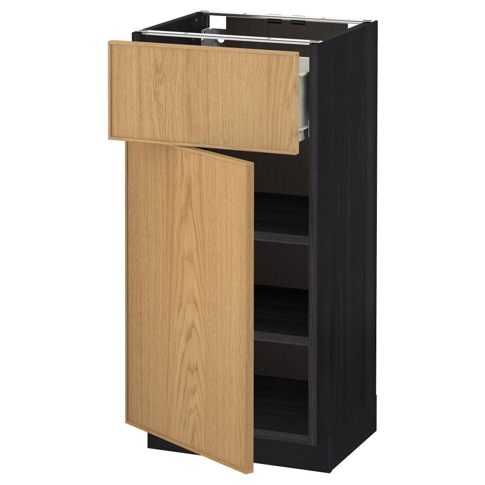 Напольный шкаф с ящиком, дверью МЕТОД / ФОРВАРА, черный, Экестад дуб - схема-чертеж с размерами