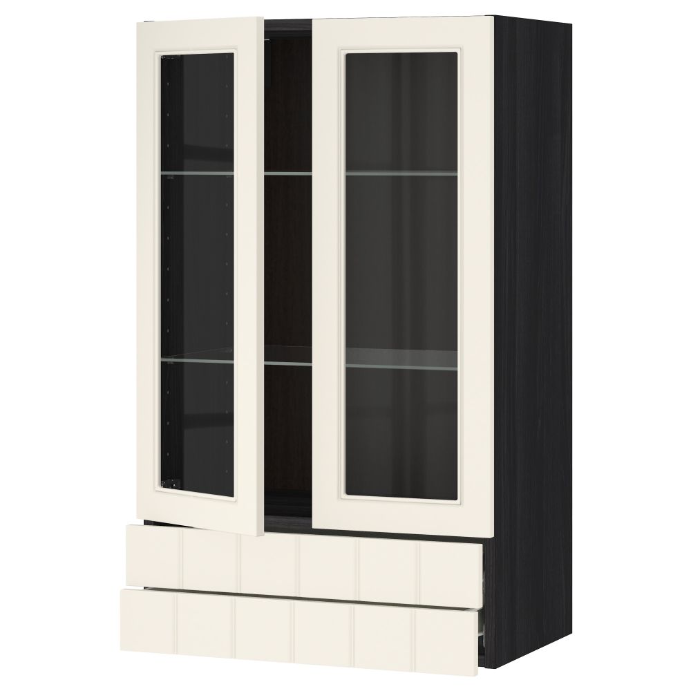 Навесной шкаф, 2 стеклянные дверцы, 2 ящика МЕТОД / ФОРВАРА, черный, Хитарп белый с оттенком - схема-чертеж с размерами