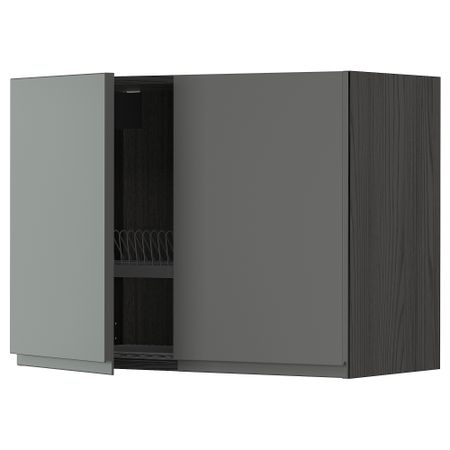 Навесной шкаф с сушилкой, 2 дверцы, черный, Voxtorp темно-серый, 80x60 см IKEA METOD МЕТОД 294.550.09