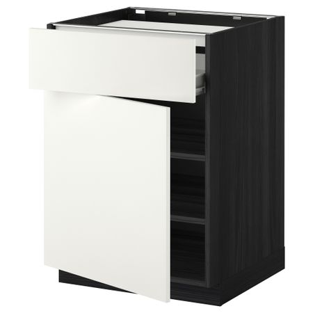 Напольный шкаф для варочной панели, ящик, полка, дверцы МЕТОД / ФОРВАРА, черный, Хэггеби белый (60x60 см)
