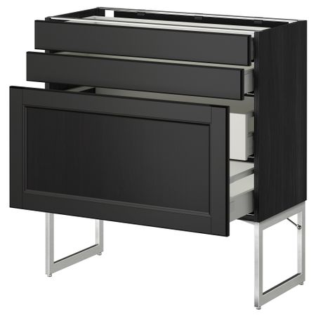 Напольный шкаф 3 фронтальных панели, 2 нижних, 2 средних ящика МЕТОД / МАКСИМЕРА, черный, Лаксарби черно-коричневый