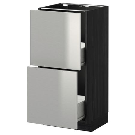 Напольный шкаф с 2 ящиками МЕТОД / ФОРВАРА, черный, Гревста нержавеющ сталь