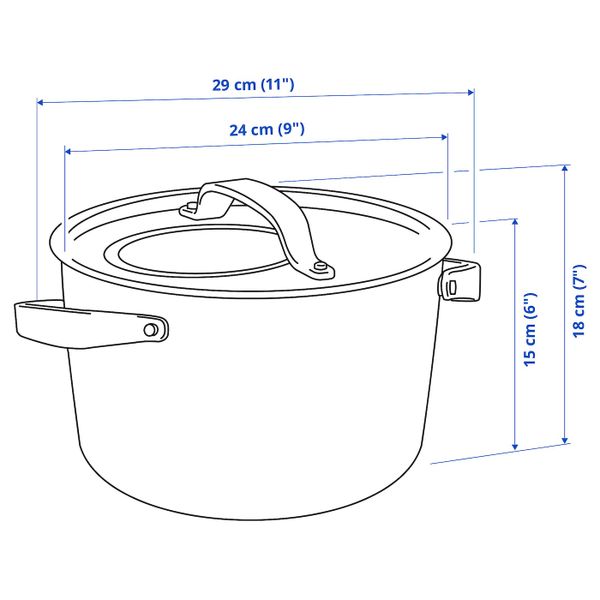 Кастрюля с крышкой, нержавеющая сталь/серый 5.5 л IKEA SENSUELL СЕНСУЭЛЛ 503.791.84 - схема-чертеж с размерами