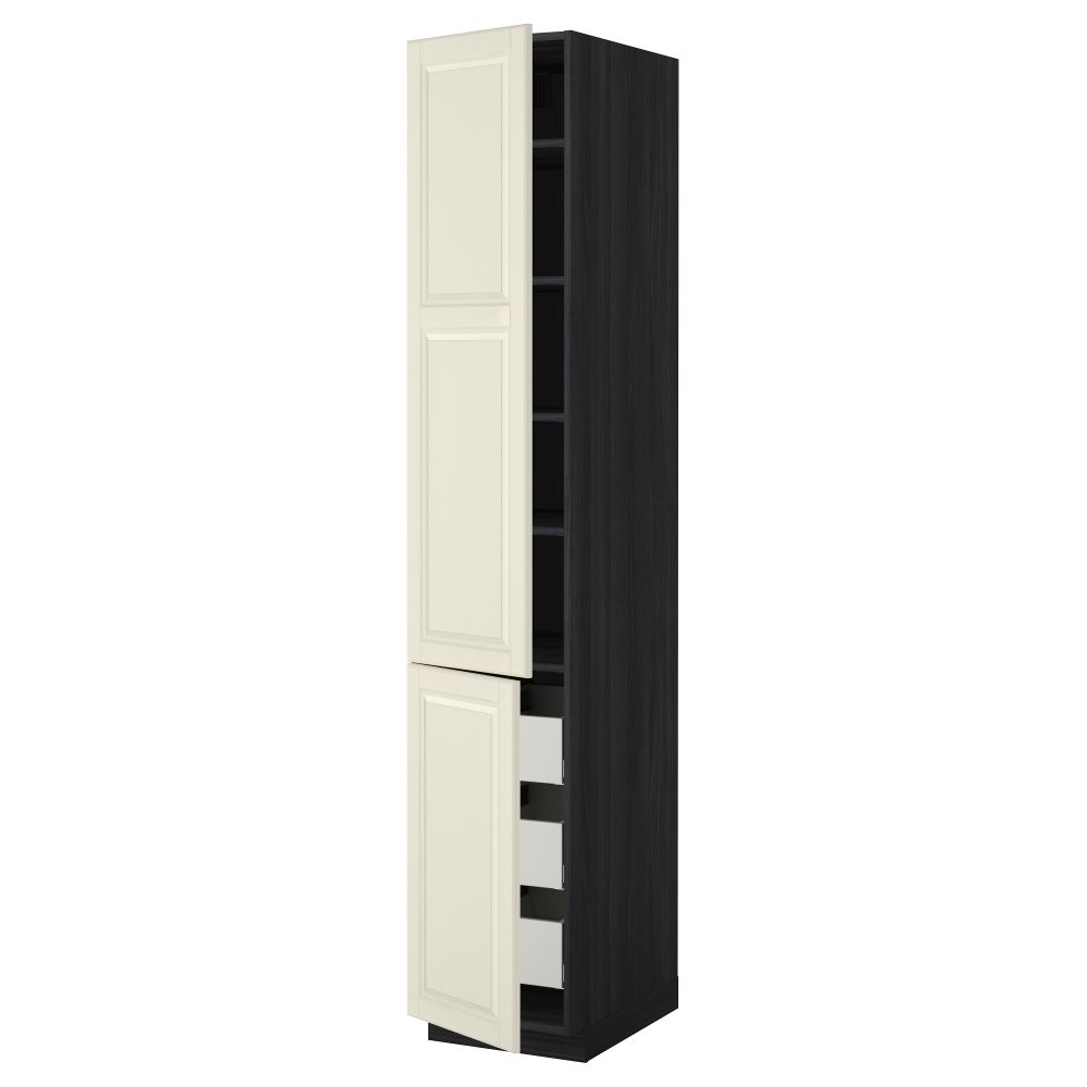 Высокий шкаф + полки, 3 ящика, 2 дверцы МЕТОД / МАКСИМЕРА, черный, Будбин белый с оттенком - фото 1