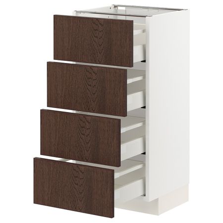 Напольный шкаф 4 фасада/4 ящика, белый/Синарп коричневый 40x37 см IKEA METOD МЕТОД / MAXIMERA МАКСИМЕРА 294.042.65