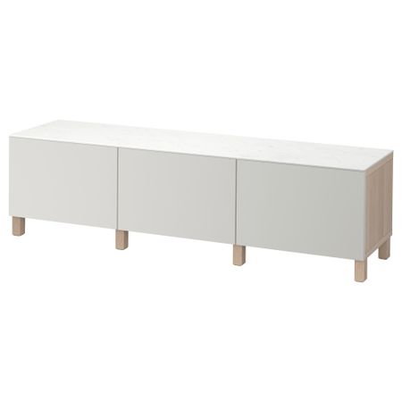 Комбинация для хранения с ящиками БЕСТО, под беленый дуб, Лаппвикен светло-серый (180x42x48 см)