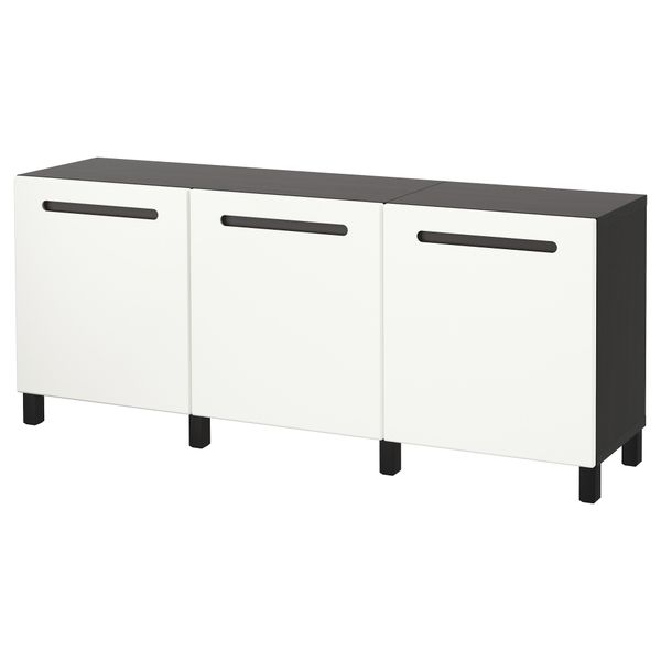 Комбинация для хранения с дверцами БЕСТО, черно-коричневый, Марвикен белый (180x40x74 см) - фото 1