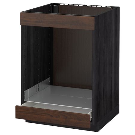 Напольный шкаф для/вароч панели+духовки/ящик МЕТОД / ФОРВАРА, черный, Эдсерум коричневый (60x60 см)