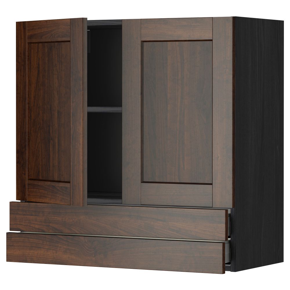 Навесной шкаф, 2 дверцы, 2 ящика МЕТОД / МАКСИМЕРА, черный, Эдсерум коричневый - фото 1