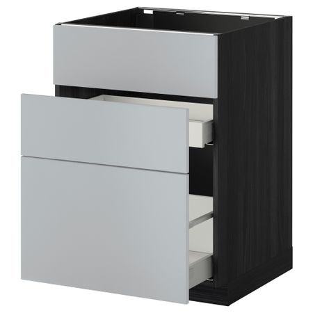 Напольный шкаф под мойку + 3 фронтальных панели, 2 ящика МЕТОД / МАКСИМЕРА, черный, Веддинге серый