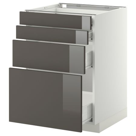Напольный шкаф 4 фронтальных панели, 4 ящика МЕТОД / ФОРВАРА, белый, Рингульт серый