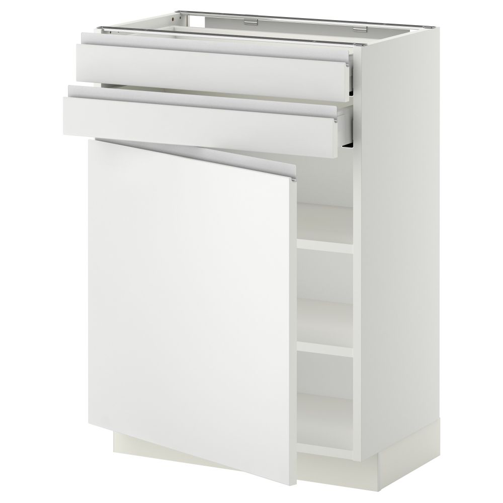 Напольный шкаф с дверцей, 2 ящиками МЕТОД / МАКСИМЕРА, белый, Нодста белый - схема-чертеж с размерами