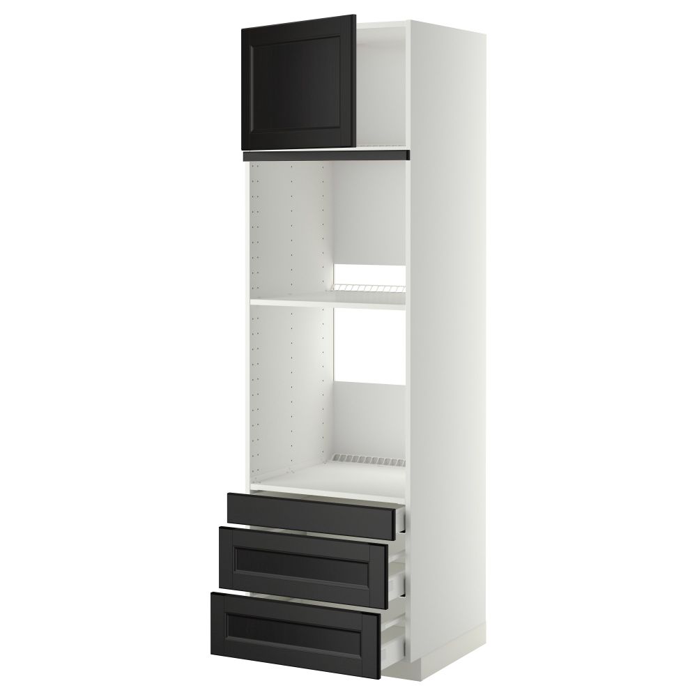 Высокий шкаф для духовки комбинированный, духовка + дверца, 3 ящика МЕТОД / МАКСИМЕРА, белый, Лаксарби черно-коричневый - фото 1