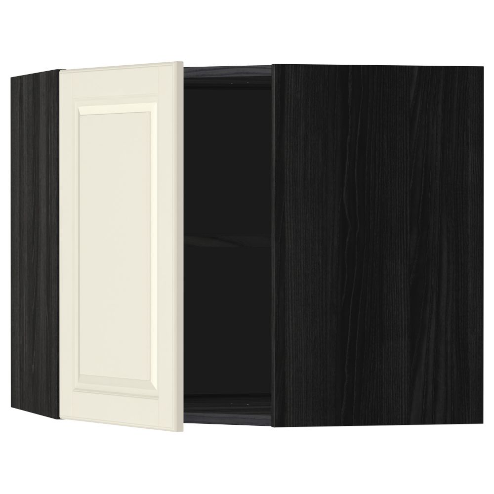 Угловой навесной шкаф с полками МЕТОД, черный, Будбин белый с оттенком - схема-чертеж с размерами