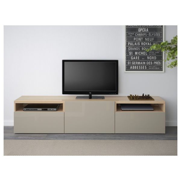 Тумба под ТВ, под беленый дуб, Сельсвикен глянцевый/бежевый, 180x40x38 см IKEA БЕСТО 492.503.56 - фото 3