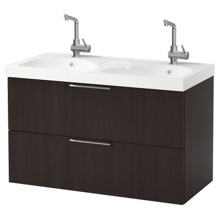 Шкаф для раковины с 2 ящиками ГОДМОРГОН, черно-коричневый (100x49x64 см)