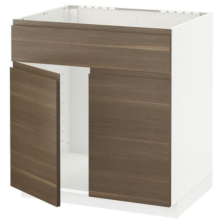 Шкаф под мойку/2 двери/фасад, белый/Воксторп под грецкий орех 80x60 см IKEA METOD МЕТОД 494.469.76