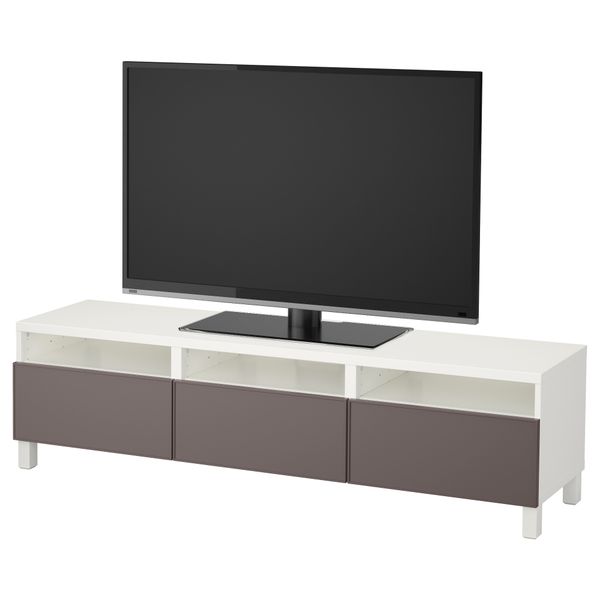 Тумба для ТВ с ящиками БЕСТО, белый, Грундсвикен темно-серый (180x40x48 см) - фото 1
