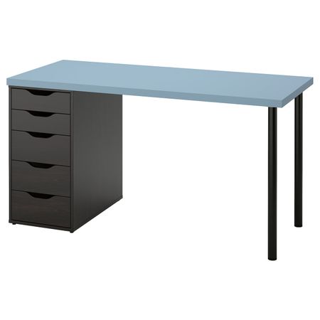 Письменный стол, голубой/черно-коричневый 140x60 см IKEA LAGKAPTEN ЛАГКАПТЕН / ALEX АЛЕКС 894.320.72