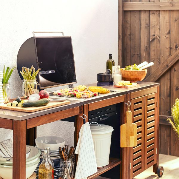 Угольный гриль + тележка, модуль для/хран, коричневая морилка, цвет нержавеющей стали IKEA ЭПЛАРО / КЛАСЕН 092.289.80 - фото 2