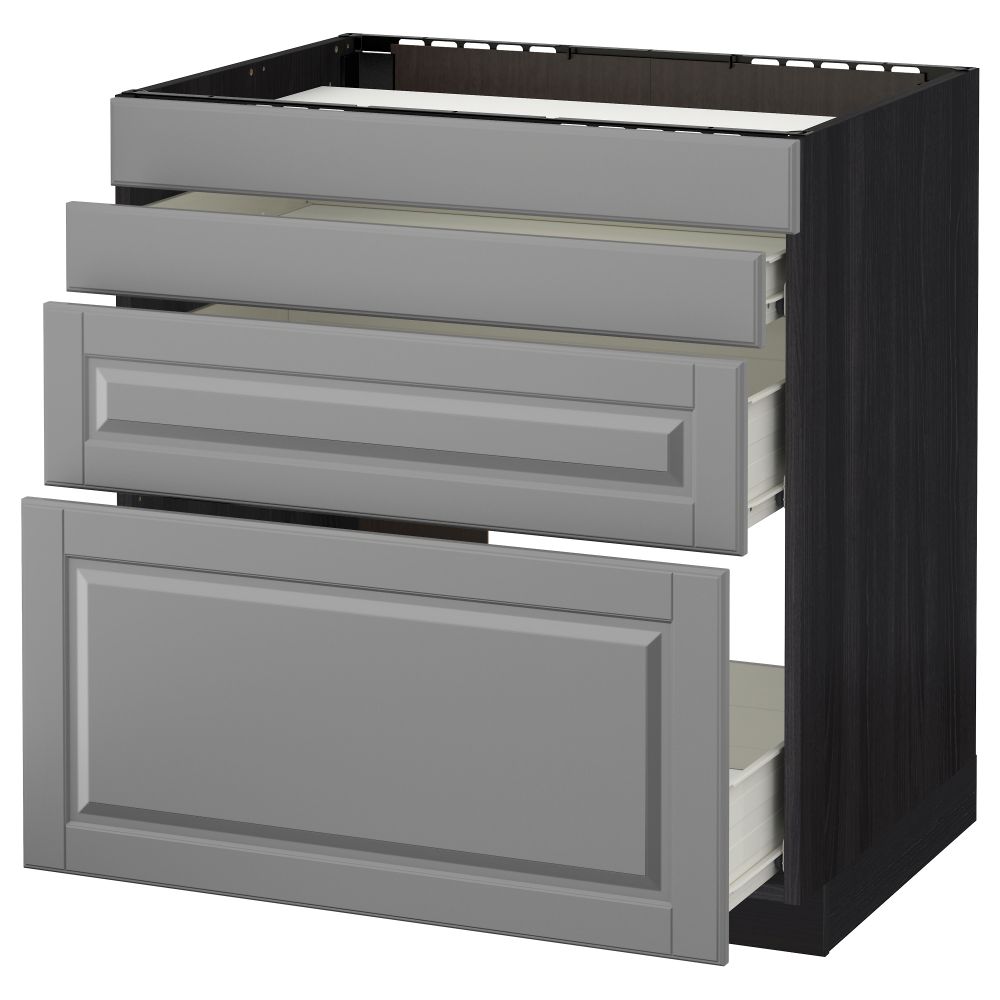 Напольный шкаф для духовки, 4фасада, 3 ящика МЕТОД / ФОРВАРА, черный, Будбин серый - схема-чертеж с размерами