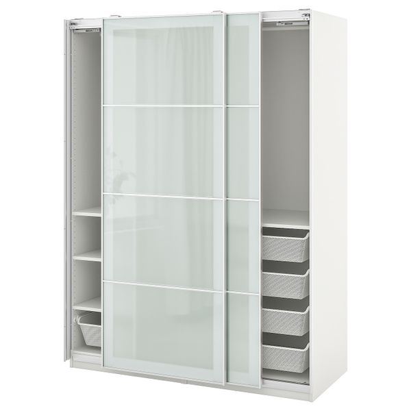 Гардероб, комбинация, белый, матовое стекло 150x66x201 см IKEA PAX ПАКС / SEKKEN СЭККЕН 393.301.94 - фото 1