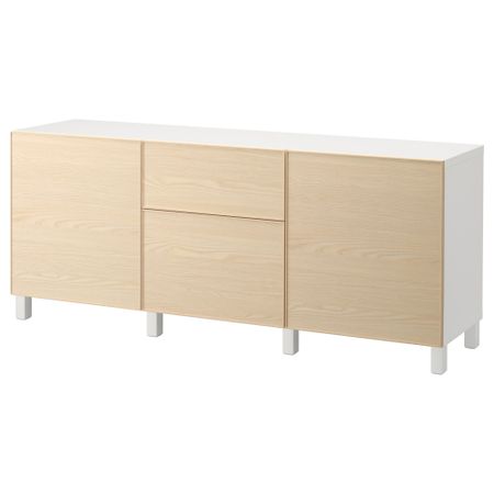 Комбинация для хранения с ящиками БЕСТО, белый, Инвикен ясеневый шпон (180x40x74 см)