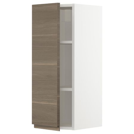 Навесной шкаф с полками, белый/Воксторп под грецкий орех 30x80 см IKEA METOD МЕТОД 794.471.87