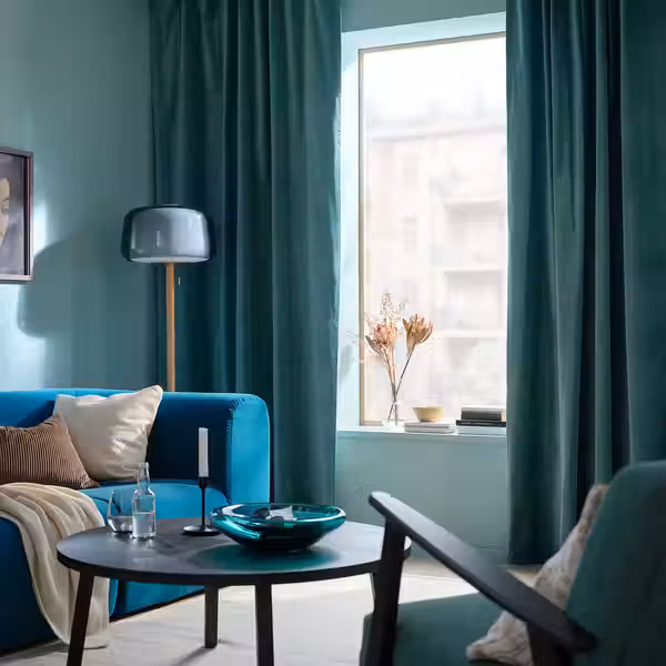 SANELA Гардины, 2 шт. - темно серо-бирюзовый/с лентой 140x300 см - фото 2