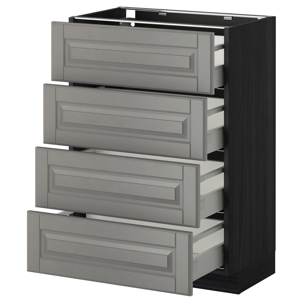 Напольный шкаф 4 фронтальных панели, 4 ящика МЕТОД / МАКСИМЕРА, черный, Будбин серый - схема-чертеж с размерами