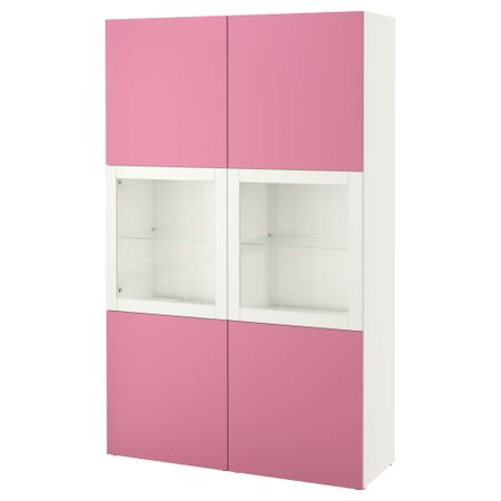 Комбинация для хранения со стеклянными дверцами БЕСТО, Лаппвикен розовый, Синдвик белый прозрачное стекло (120x40x192 см)