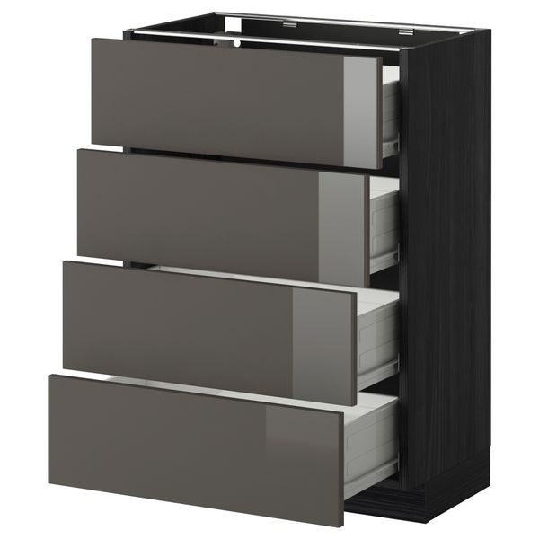 Напольный шкаф 4 фронтальных панели, 4 ящика МЕТОД / ФОРВАРА, черный, Рингульт серый - схема-чертеж с размерами
