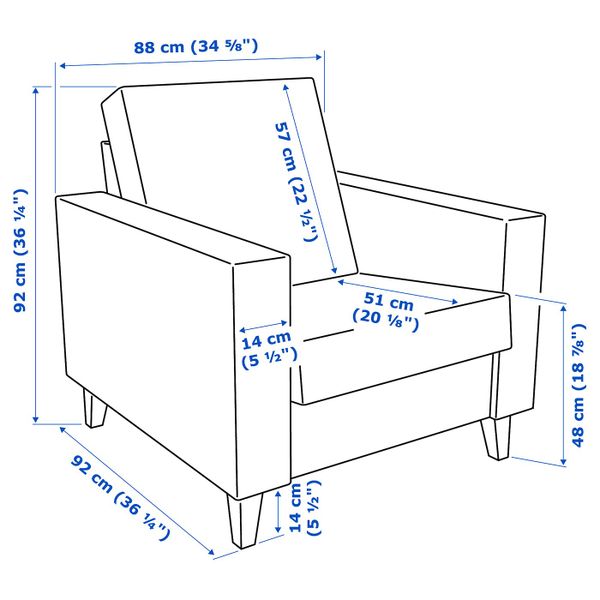 Кресло, Книса светло-серый IKEA ASKESTA АСКЕСТА 104.683.23 - схема-чертеж с размерами