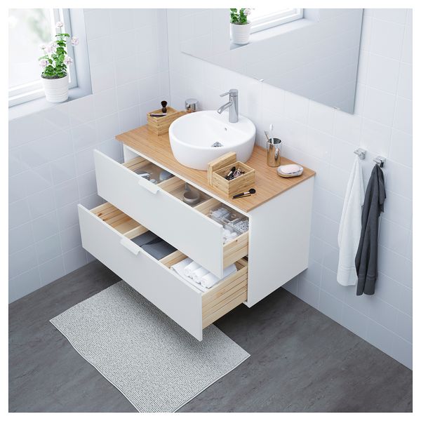 Шкаф под раковину/столешница 45/раковина ГОДМОРГОН/ТОЛКЕН / ТОРНВИКЕН, белый, бамбук (102x49x74 см) - схема-чертеж с размерами