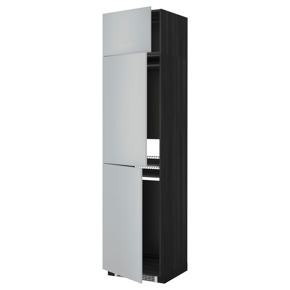 Высокий шкаф для холодильника или морозильника, с 3 дверями МЕТОД, черный, Веддинге серый (60x60x240 см) - схема-чертеж с размерами