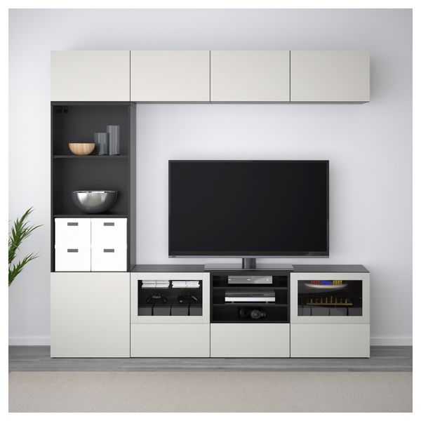 Шкаф для ТВ, комбинированный, стекляные дверцы БЕСТО, черно-коричневый, Лаппвикен светло-серый прозрачное стекло (240x40x230 см) - фото 2