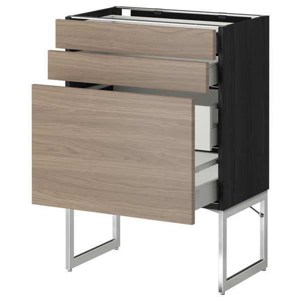 Напольный шкаф 3 фронтальных панели, 2 нижних, 2 средних ящика МЕТОД / МАКСИМЕРА, черный, Брокхульт светло-серый - схема-чертеж с размерами