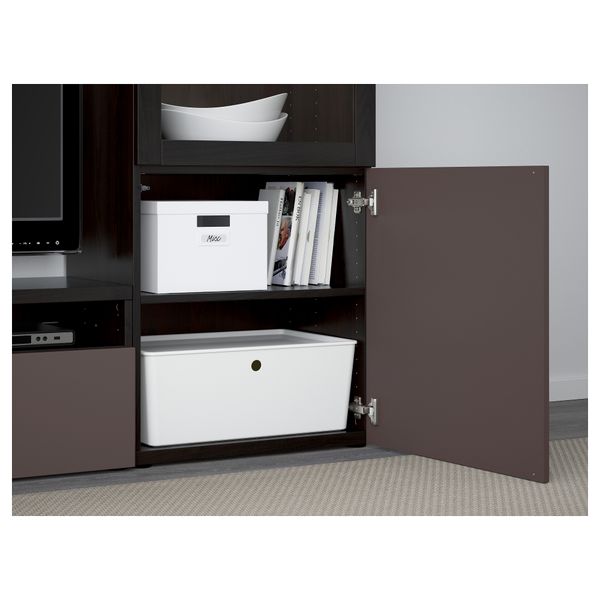 Шкаф для ТВ, комбинированный, стекляные дверцы БЕСТО, черно-коричневый, Вальвикен темно-коричневый, прозрачное стекло - фото 3