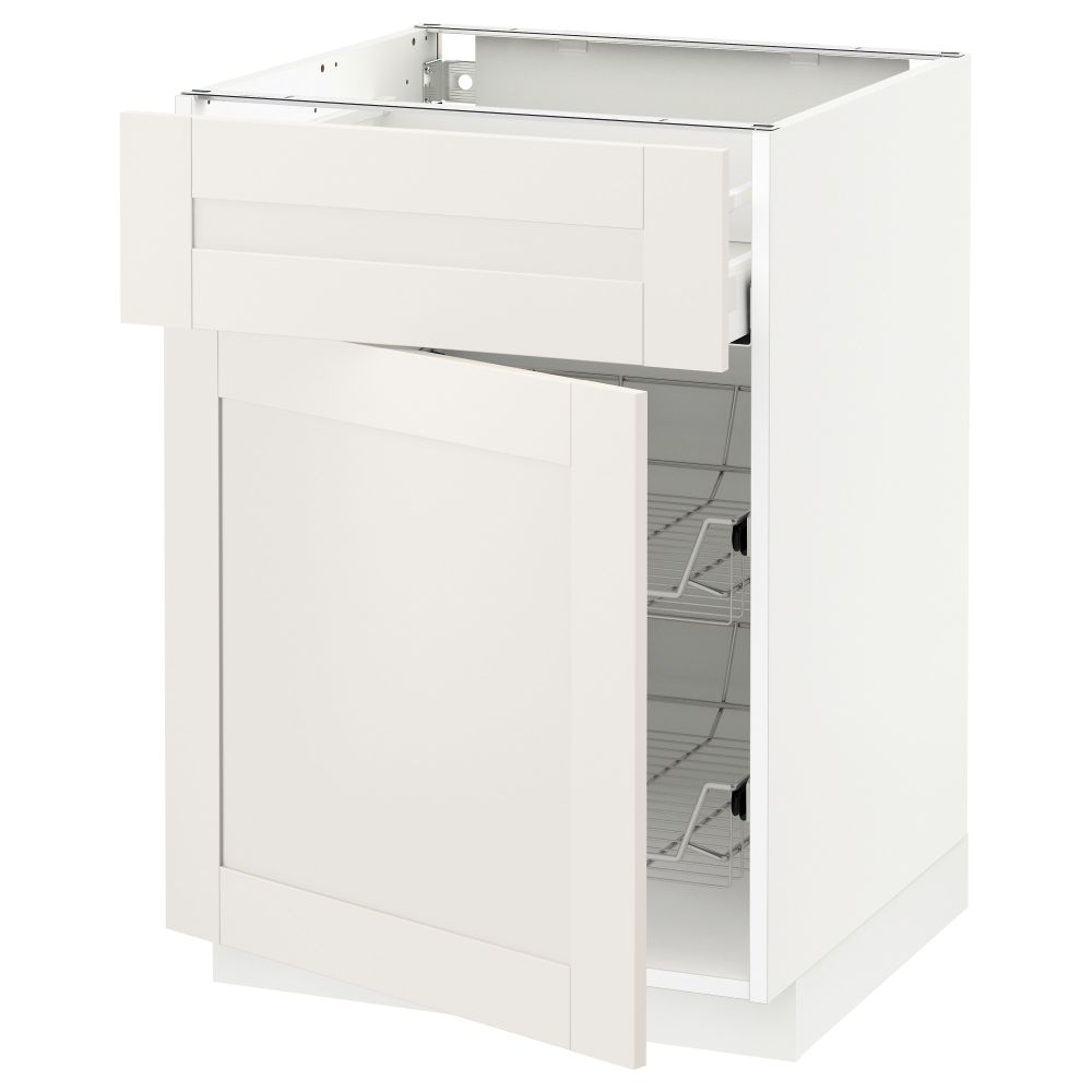 Напольный шкаф с проволочной корзиной, ящиком, дверью МЕТОД / МАКСИМЕРА, белый, Сэведаль белый - схема-чертеж с размерами