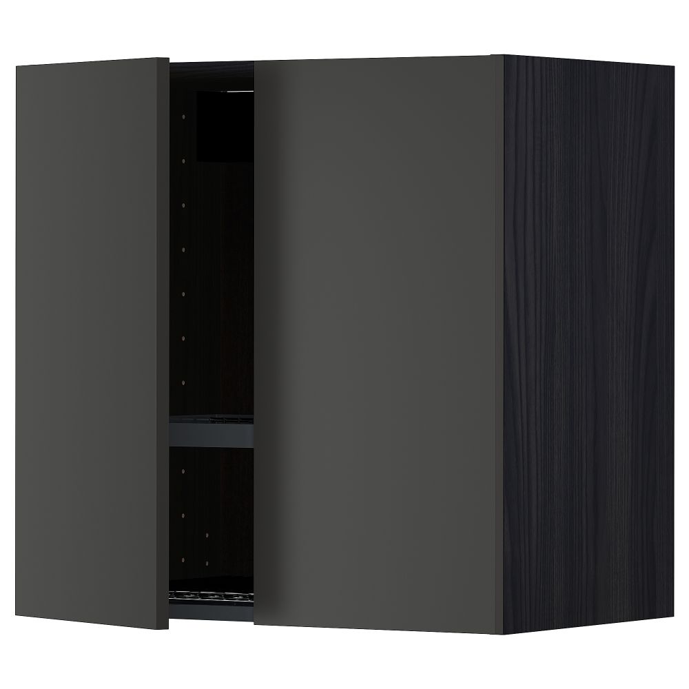 Навесной шкаф с сушилкой, 2 дверцы, черный, Nickebo матовый антрацит, 60x60 см IKEA METOD МЕТОД 994.986.23 - фото 1