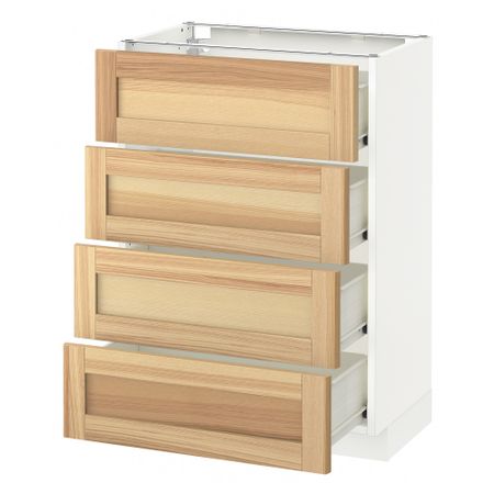 Напольный шкаф 4 фронтальных панели, 4 ящика МЕТОД / ФОРВАРА, белый, Торхэмн ясень