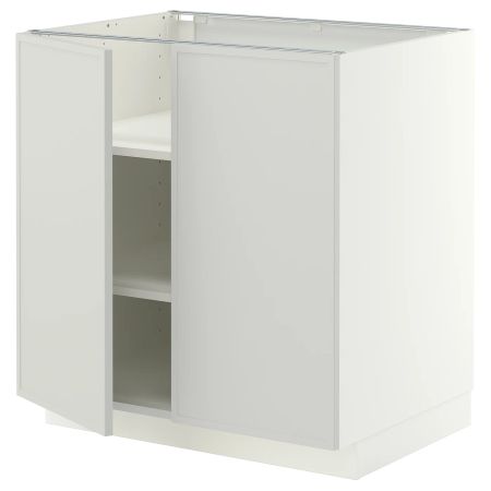 METOD Напольный шкаф с полками/2дверцами - белый/Aspudden светло-серый 80x60 см
