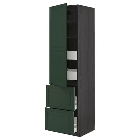Высокий шкаф + полки/4ящ/двр/2фасада, черный/Будбин темно-зеленый 60x60x220 см IKEA МЕТОД / МАКСИМЕРА 993.645.72