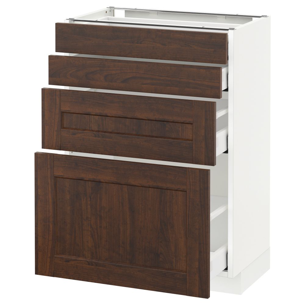 Напольный шкаф 4 фронтальных панели, 4 ящика МЕТОД / МАКСИМЕРА, белый, Эдсерум коричневый - схема-чертеж с размерами