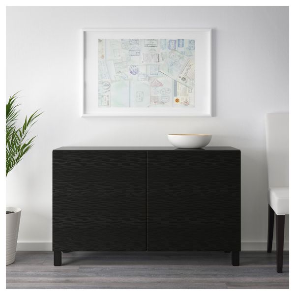 Комбинация для хранения с дверцами БЕСТО, черно-коричневый, Лаксвикен черный (120x40x74 см) - схема-чертеж с размерами